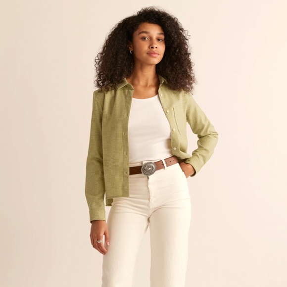 Pendleton cropped wool shirt in olive mini check - NWT! - Picture 1 of 4